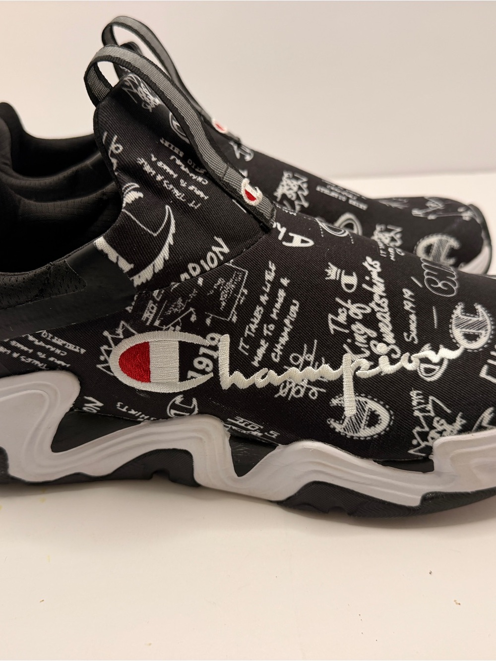 Champion Hyper C Raw Mens 9.5 Black White Graffiti Slip On Sneakers Shoes
